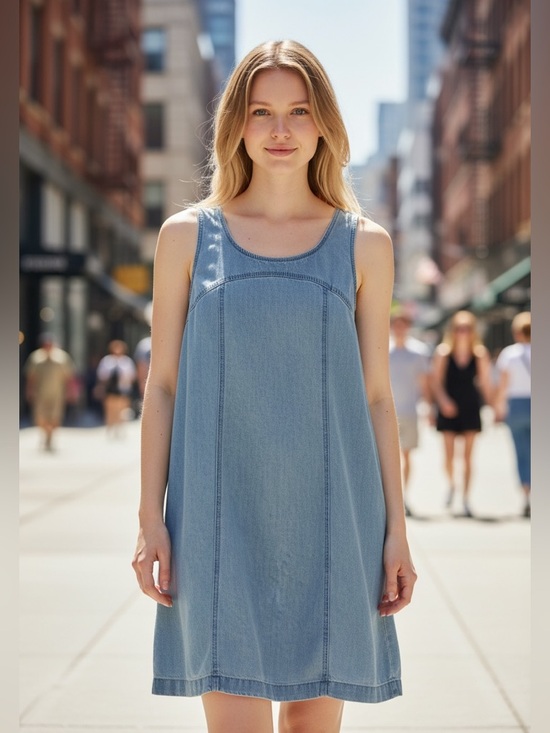 Time and Tru Dresses & Skirts - Time and Tru Chambray Denim Dress Size Large Sleeveless Blue Shift Dress